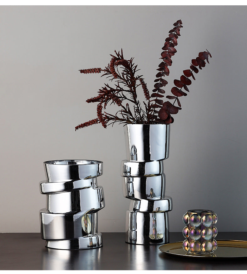 Silver glass vase decorations
