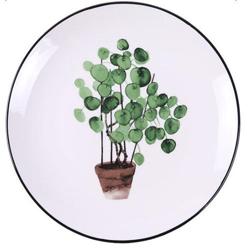 Ceramic plate with plant design