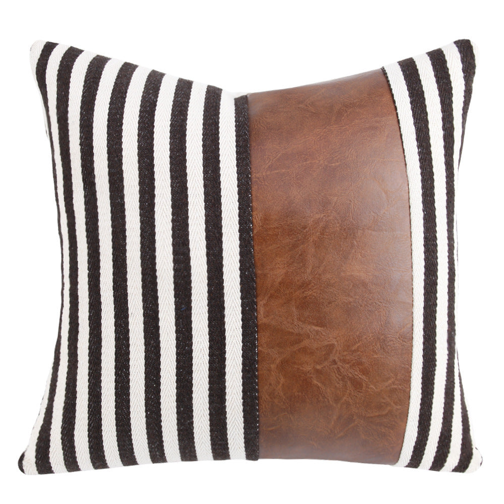 Leather cushion cover with stripes