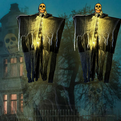 Decorazione di Halloween – Fantasma appeso con teschio luminoso per cortile esterno