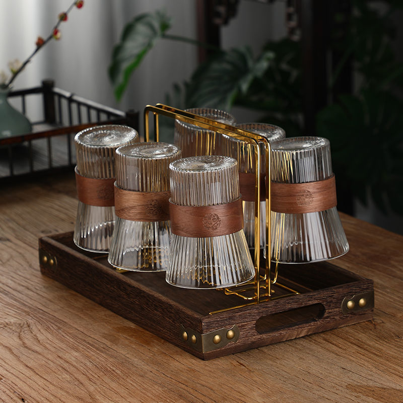 Set di Bicchieri con Portabicchieri in Legno