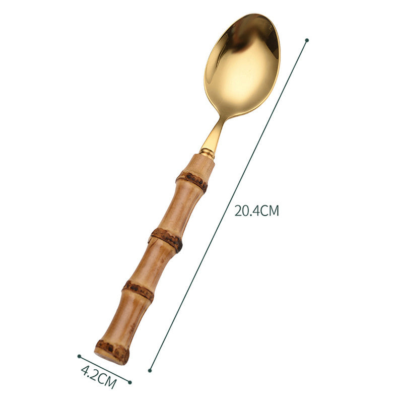 Set di Posate in Acciaio Inossidabile con Manico in Bambù