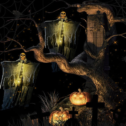 Decorazione di Halloween – Fantasma appeso con teschio luminoso per cortile esterno
