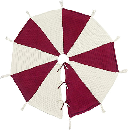 Gonna per albero di Natale – Maglia rossa e bianca con nappine decorative